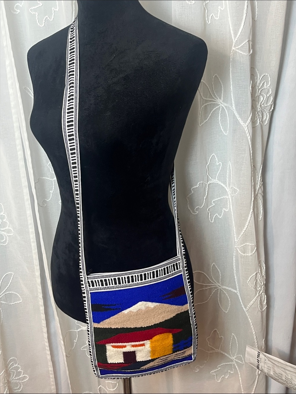 Handwoven in Ecuador Runa Kuarmi Crossbody Bag with  House and Volcano Motif